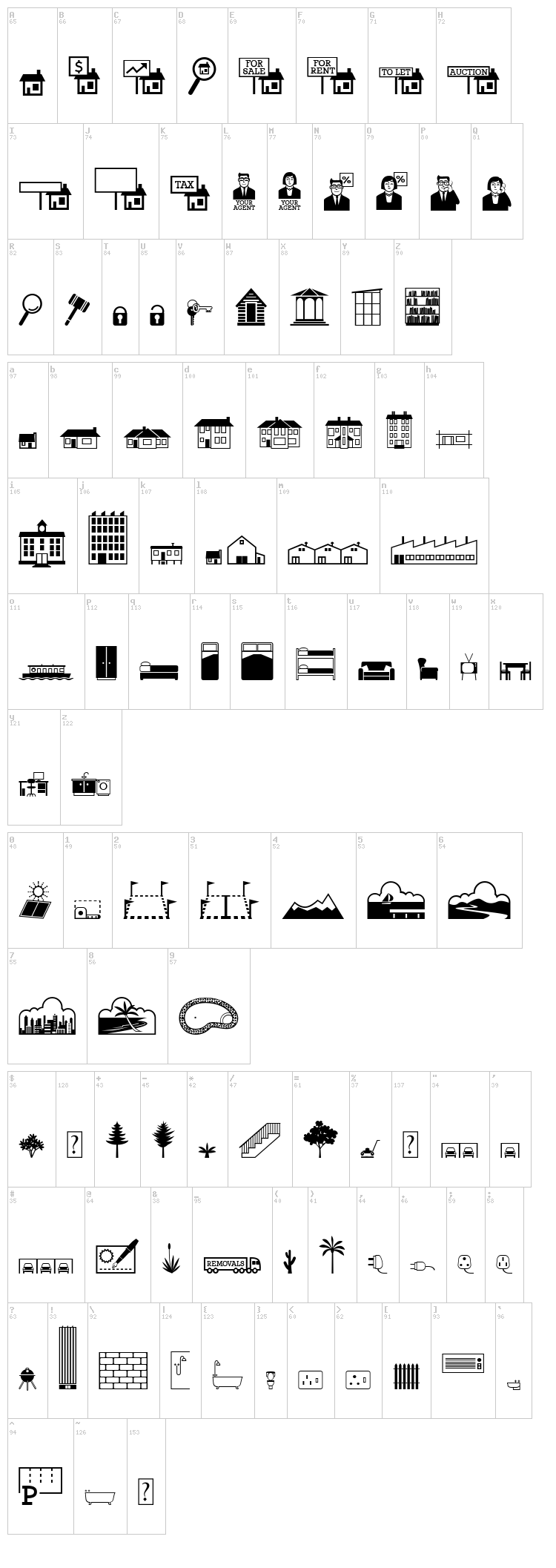 Qikicons Real Estate font map